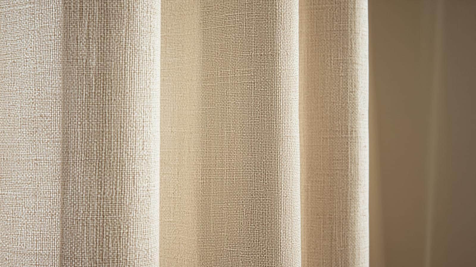 Linen-look curtain fabric providing texture with stabilising lining