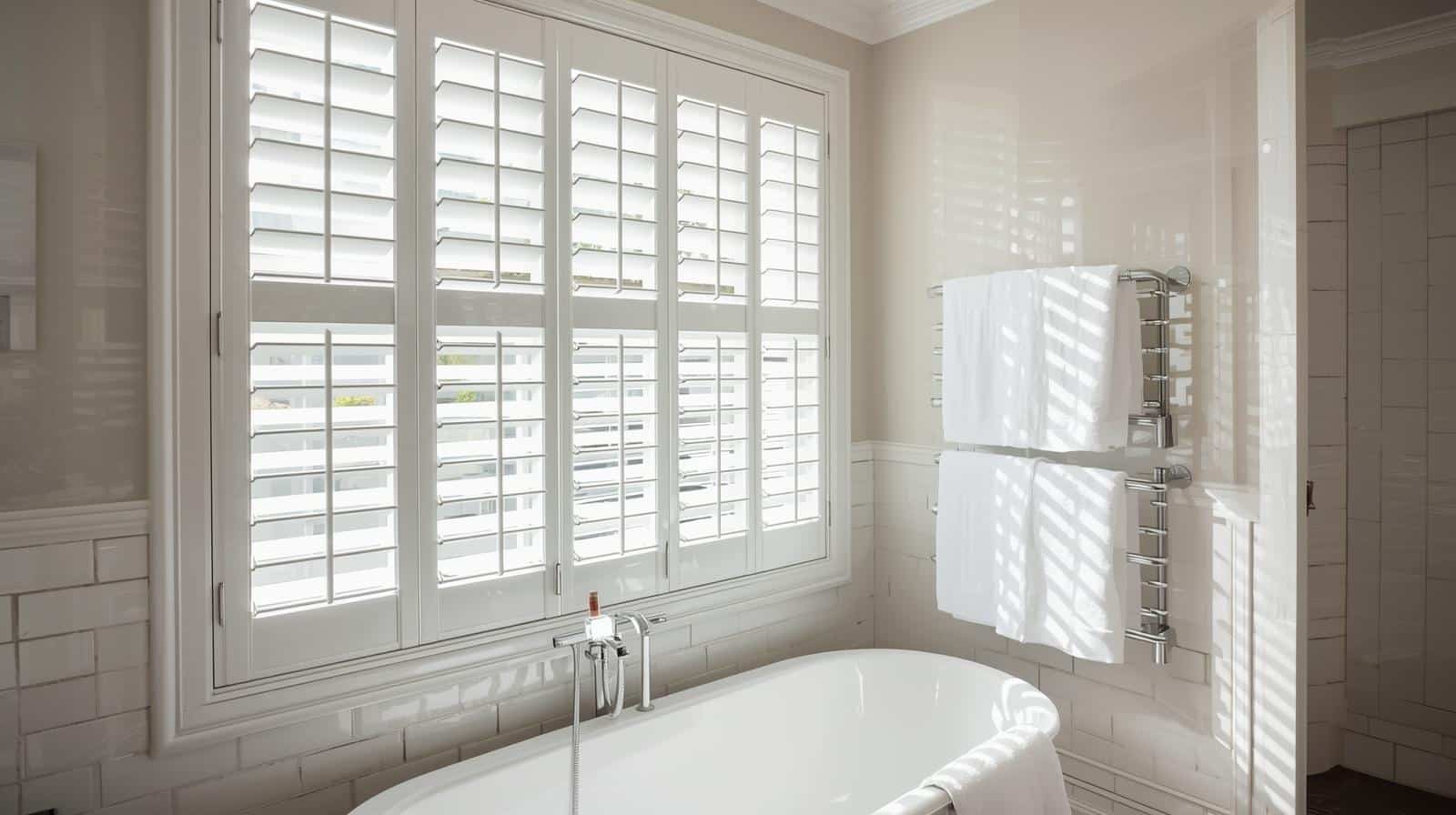 PVC plantation shutters in a Brisbane bathroom providing moisture resistance